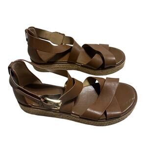 Michael Kors Leather Espadrille Sandals Women's 9 M Brown Gold Ankle